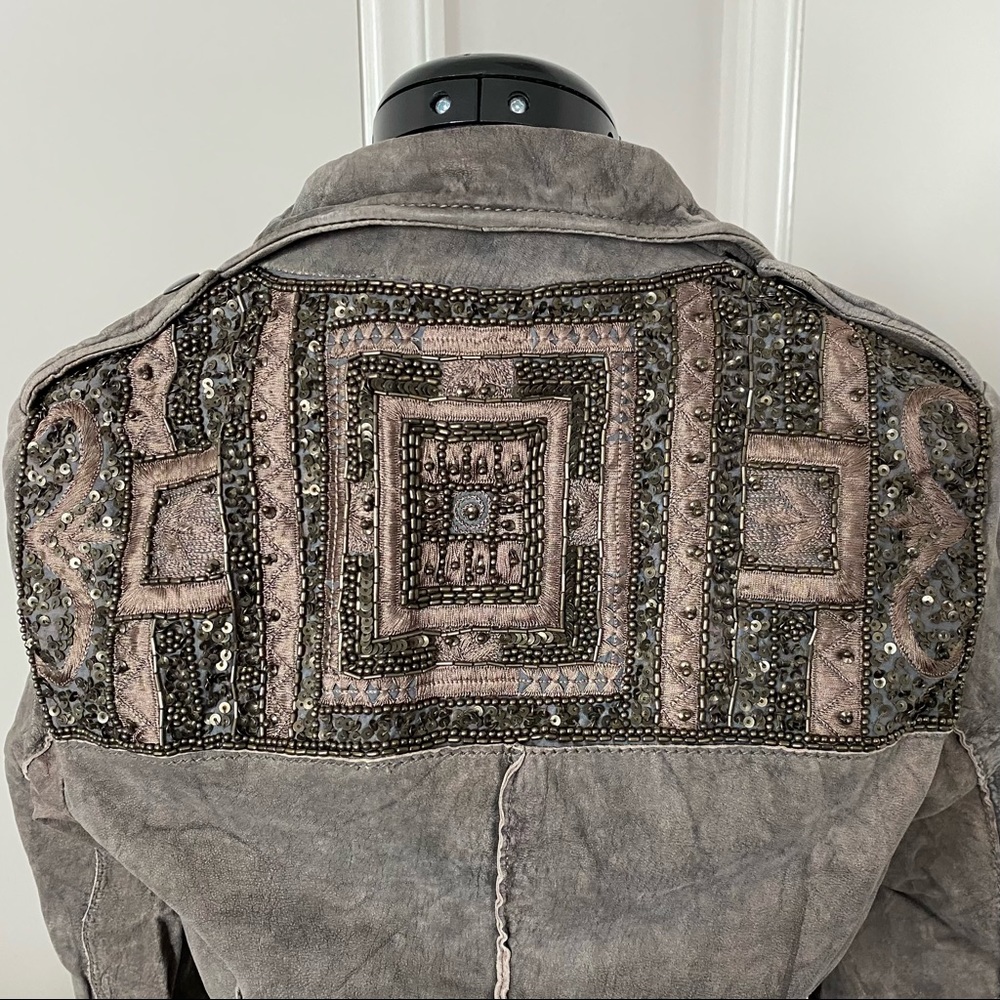 Muubaa Grey Embroidered Beaded Leather Motorcycle Jacket size 4 XS Free People